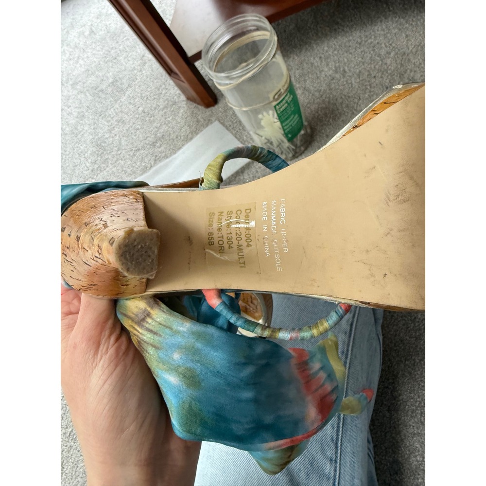 Y2K Tie Dye Ankle Wrap Cork Platform Sandals Multi Color Size 8.5 - Picture 3 of 6